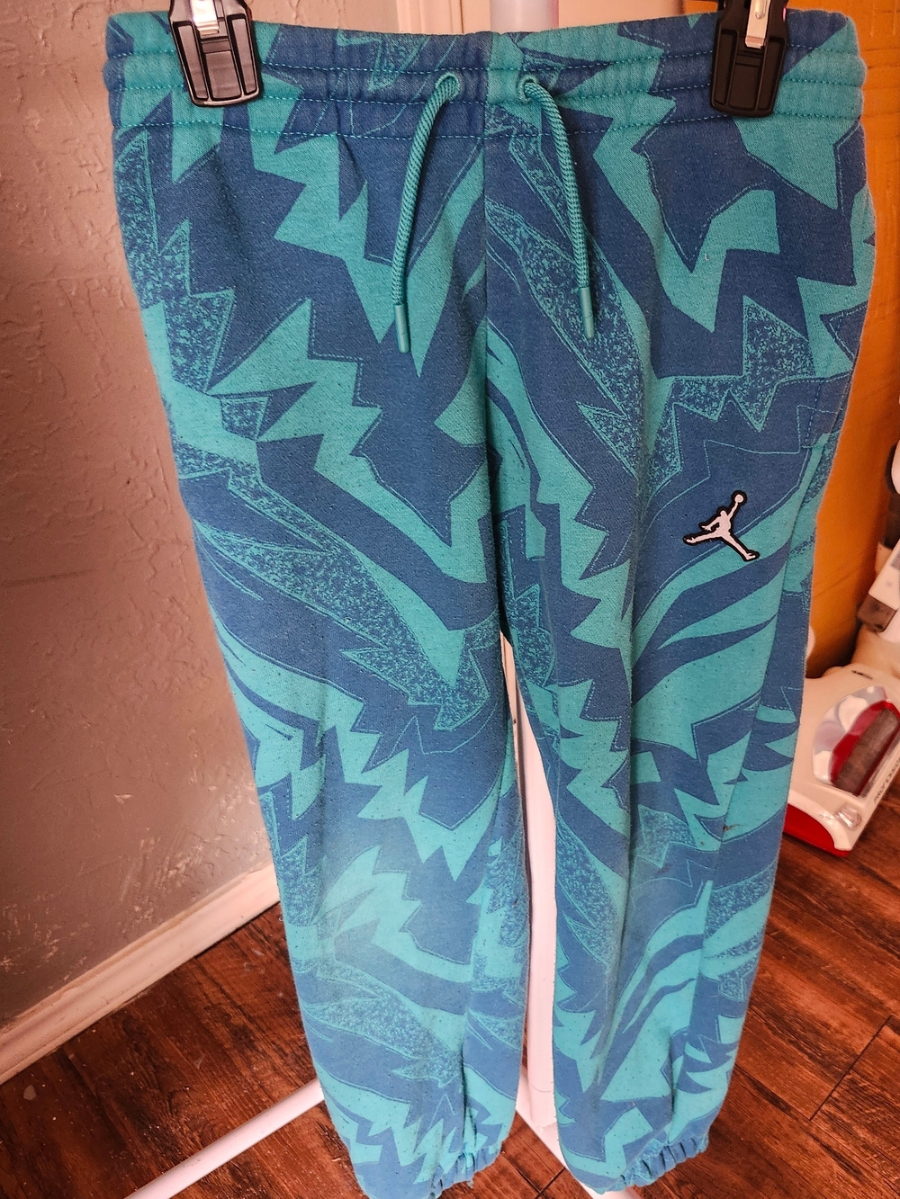 Jordan Teal & Navy Abstract Print Kids Sweatpants